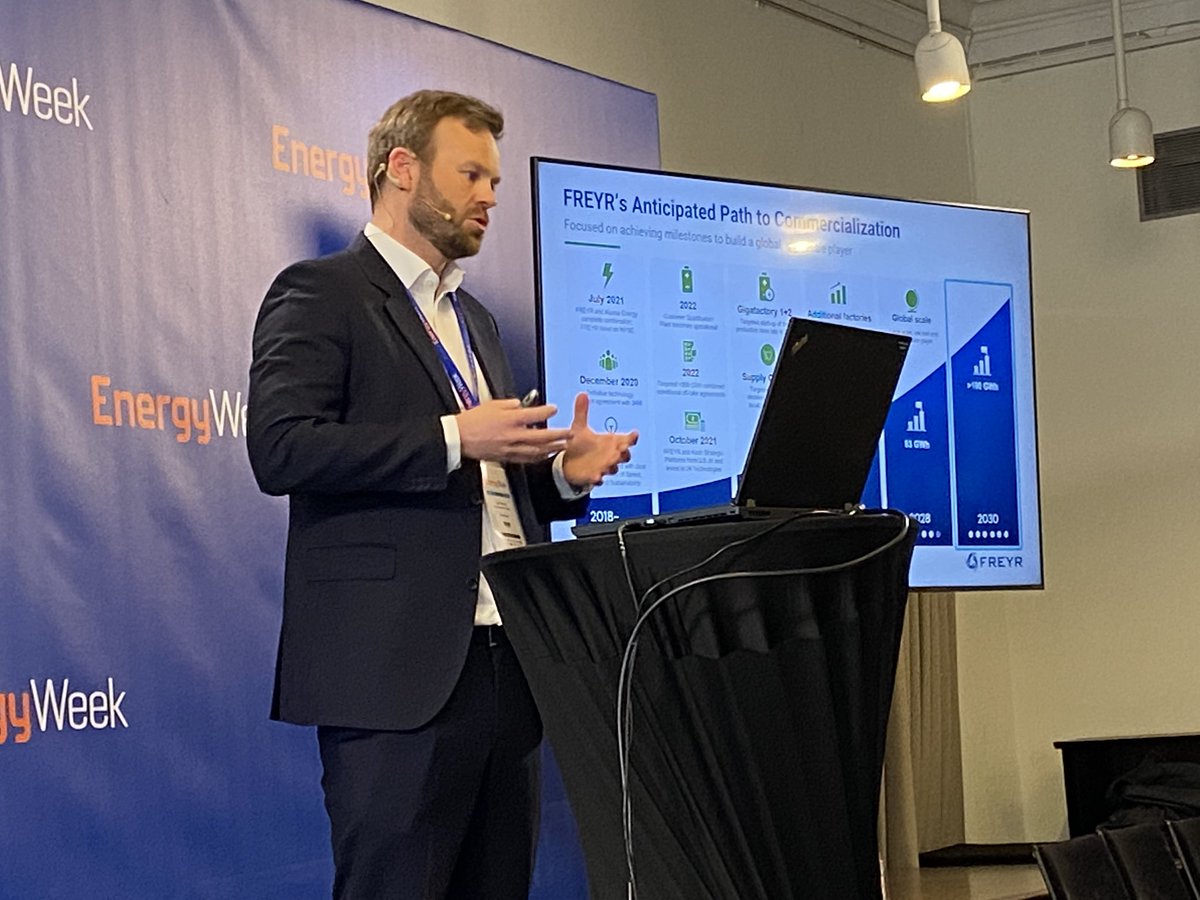 EnergyVaasa's tweet photo. Axel Thorsdal’s @FREYRBattery topic today is Decarbonizing Supply Chains #energyweek #EnergyStorage #batteryvaluechain https://t.co/MMHvvMsj3t