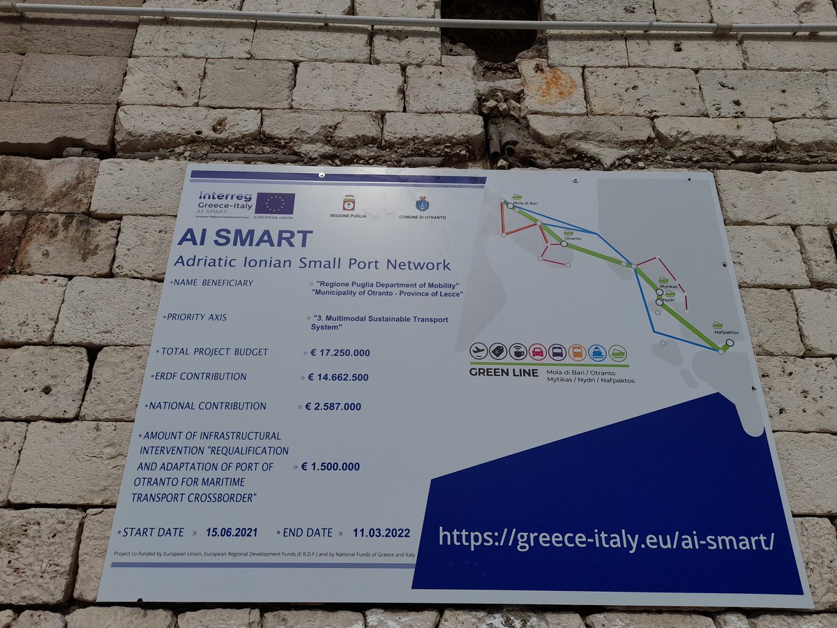 Interreggr_it's tweet photo. ๐ง Infrastructural works for the redevelopment of Port of Otranto ๐ณ for cross-border and cruise sea transport
๐ Thanks to @AiSmartProject โด
๐ช๐บ New services for tourists and fishery ports ๐
#GreeceItaly #Interregproject @costacrociere @ItalianCruiseD @MSC_Crociere https://t.co/yt081GRh7K