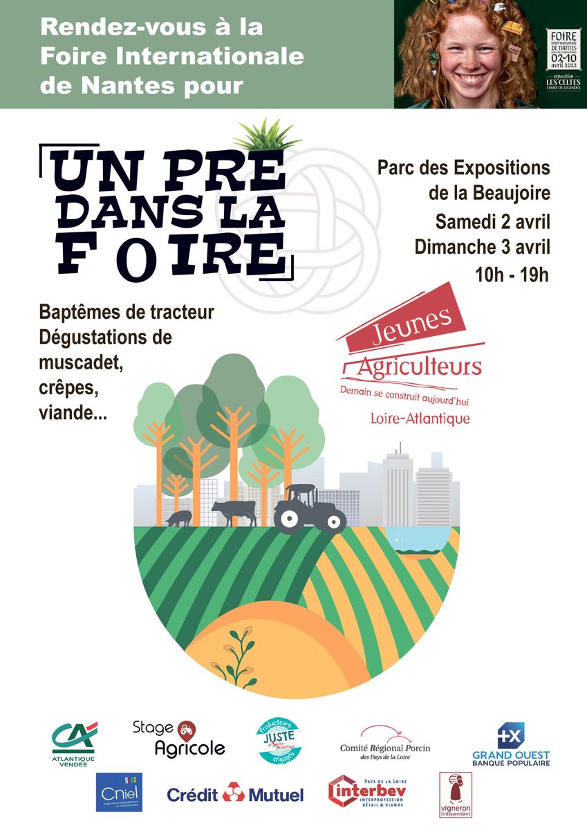 Vous faites quoi les 2 et 3 avril (10h-19h)🧐 ? 
Venez à notre rencontre à <a href="/LaFoiredeNantes/">La Foire de Nantes</a> ! Nos ambassadeurs y seront en compagnie des <a href="/jeunesagri44/">Jeunes Agriculteurs de Loire-Atlantique JA44</a>   🤗🥰

Au programme : échange, dégustation de lait fraise ou lait grenadine et de crêpes 🥞 😋