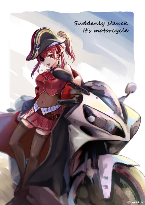実兄の誕プレにまりん船長と愛車を描きました 