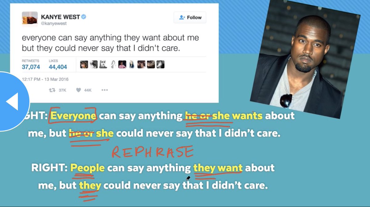 Today in ELA…. Fixing Kanye West tweets for pronoun-antecedent agreement with guidance in NearPod. 😎😂