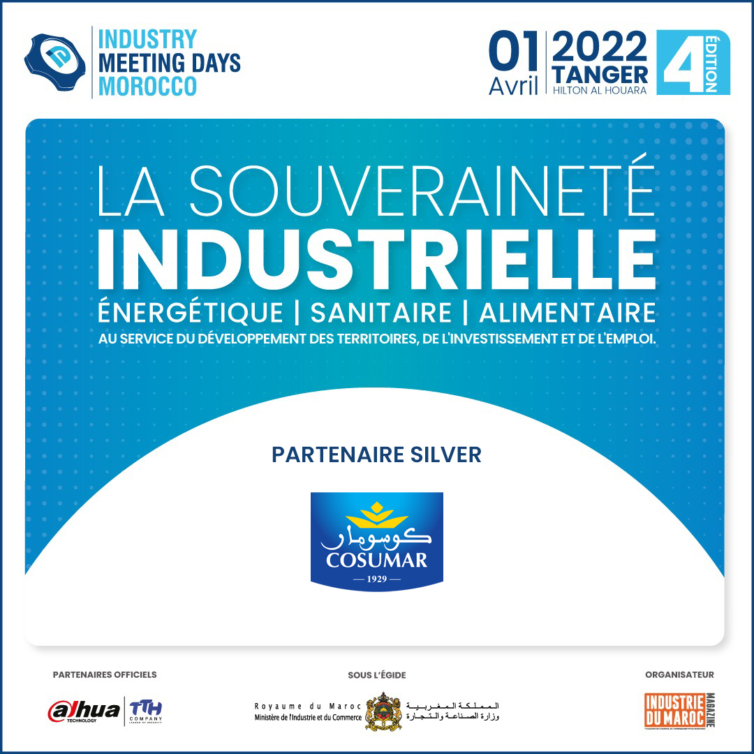 Industrie_Mag's tweet photo. Un grand Merci à #Cosumar , Partenaire Silver de la 4ème édition d'Industry Meeting Days. #IMD4 le 1er avril 2022 à l’hôtel Hilton Al houara - TANGER
Lien d'inscription : https://t.co/5FOLi8JqJs
Lien de participation à INDUSTRY MEETING AWARDS : https://t.co/910aQgNReW https://t.co/n2RjBG7V77