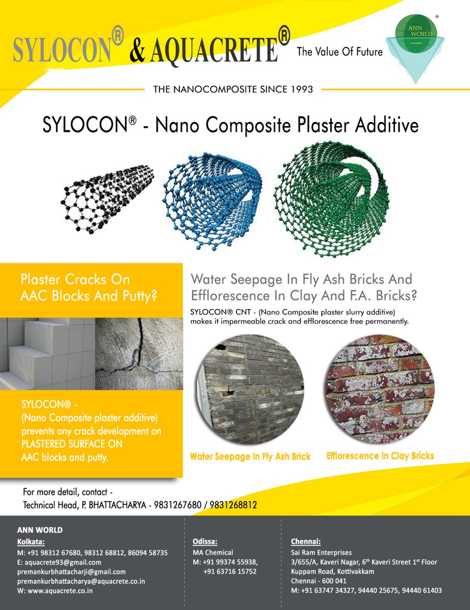 cecr_live's tweet image. SYLOCON - Nano Composite Plaster Additive
For more information, visit:
aquacrete.co.in

#Aquacrete #sylocon #plasticadditive #civil #solutionsprovider