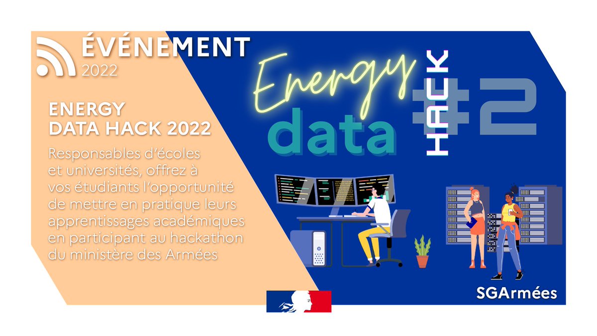 SGArmees's tweet photo. 🚨L'#EnergieDataHack 2022 d'@armees_gouv revient bientôt ! 
Écoles et universités, offrez à vos étudiants l'opportunité de mettre en pratique leurs apprentissages académiques sur des problématiques concrètes !
#datascience #dataanalyse #socialhacking #datavisualization #Hackathon https://t.co/K2OJP2xI73