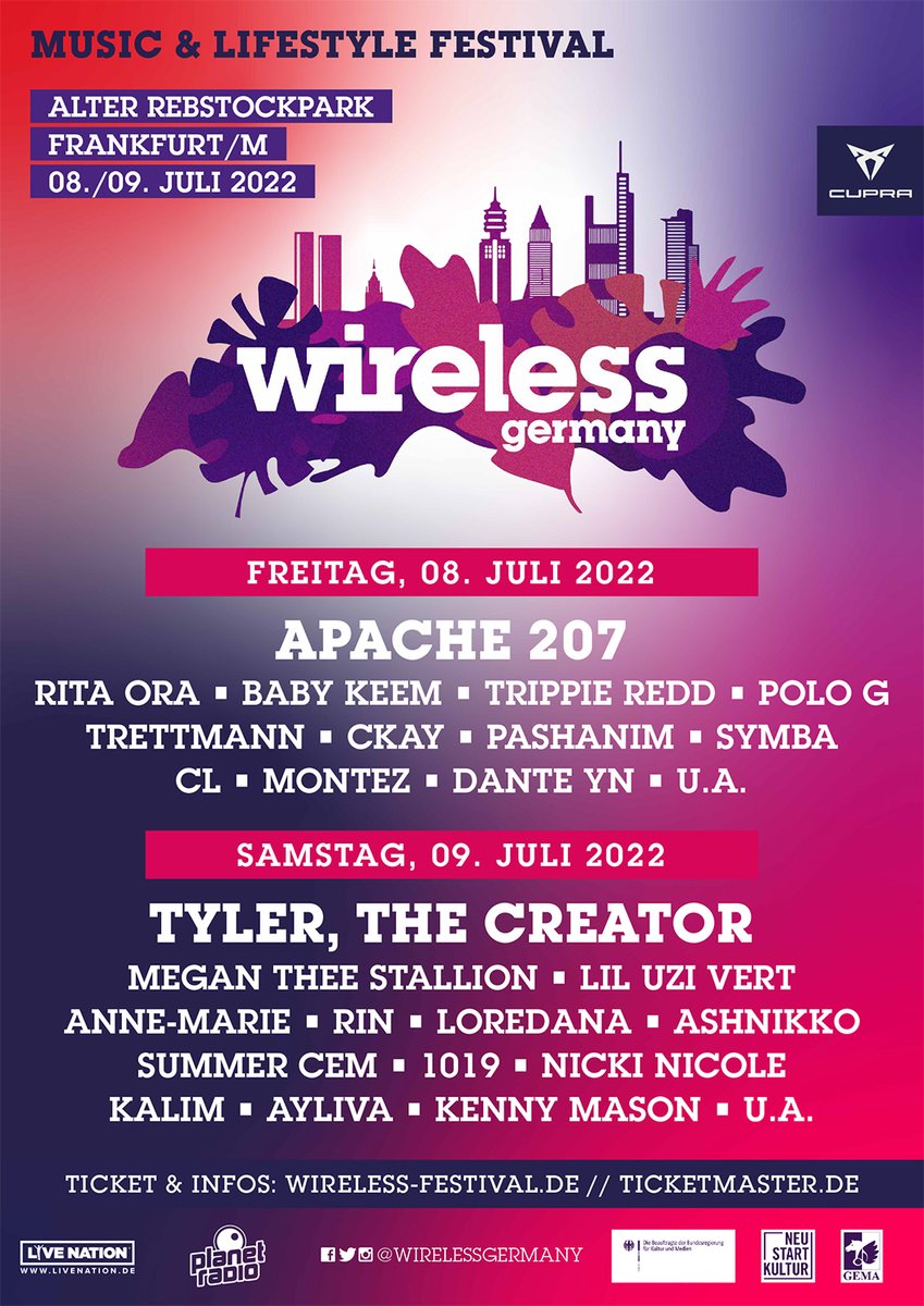 WirelessGermany's tweet photo. Wireless Germany zurück in Frankfurt
3. Ausgabe des Music &amp; Lifestyle Festivals am 8. und 9. Juli 2022
Line-up-Announcement mit 25 Acts zum Vorverkaufsstart
Alle Infos:
https://t.co/rn5HSPUbs1 https://t.co/VDUy8iBq0p
