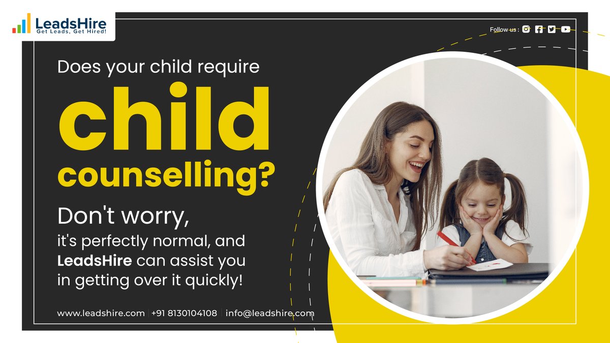 There are times when we observe a shift in our kids' behaviour, and that is when you should seek the help of a #ChildCounsellor. It's also critical that you look after your child's emotional and #physical wellbeing. We have the top specialists at #LeadsHire to assist you.