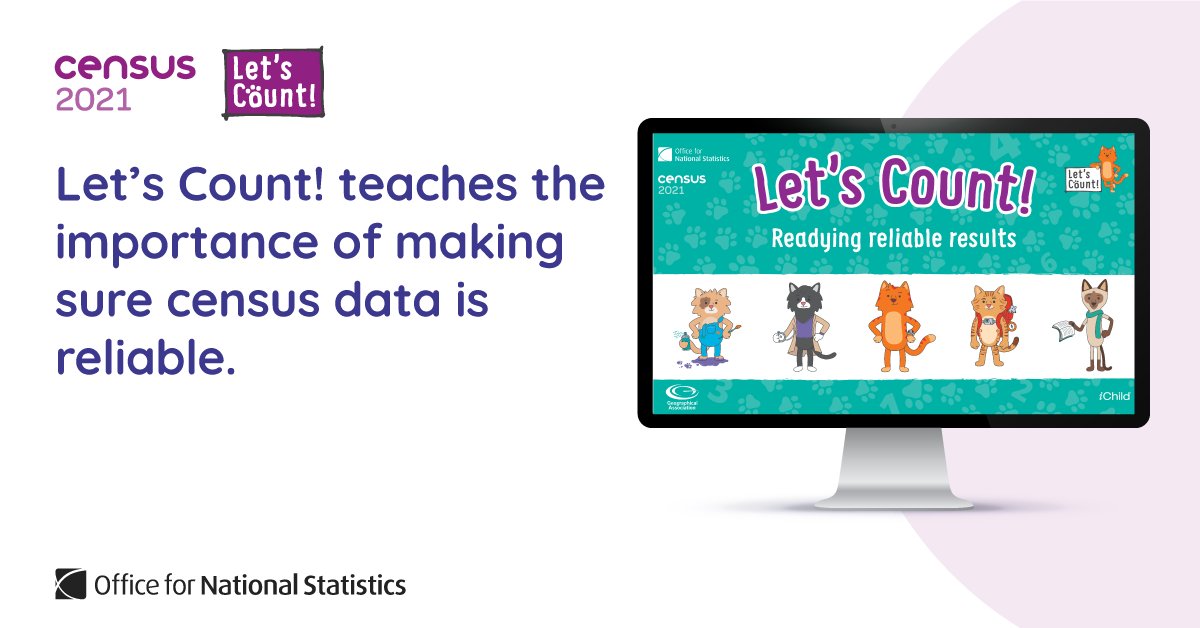 Census2021's tweet image. From checking the numbers to keeping all the data safe, #LetsCount lesson 5 teaches pupils the importance of making sure census data is reliable, trustworthy and accurate.

Including geography, maths and science, this is just one of 5 new lessons.

Sign up ow.ly/mEM150Is5Fm