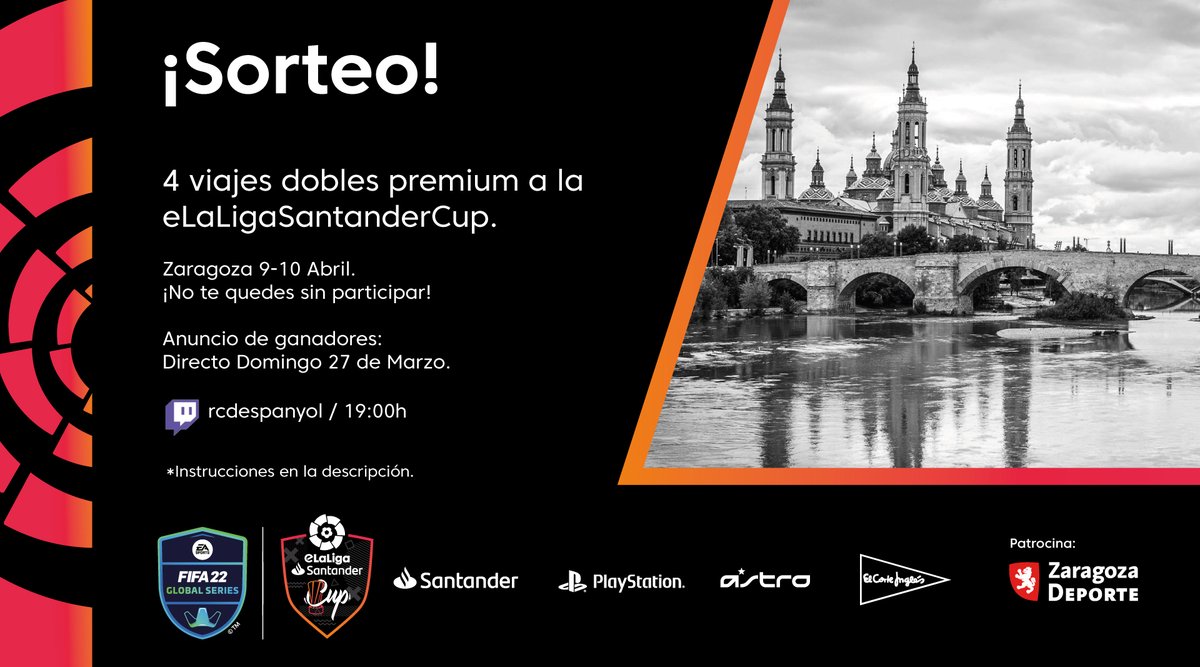 RCDeSports's tweet photo. TENEMOS SORPRESAS PERICOS‼️

SORTEO📣4 viajes Premium dobles a Zaragoza a celebrar la #eLaLigaSantanderCup 👀

Tenéis hasta el domingo para participar : 
- Seguir las redes de RCDE eSports.
- RT + Like+ Etiquetar con quien irías. 
- Estar en el directo por Twitch. 
#RCDE https://t.co/ovSH4B3R9O