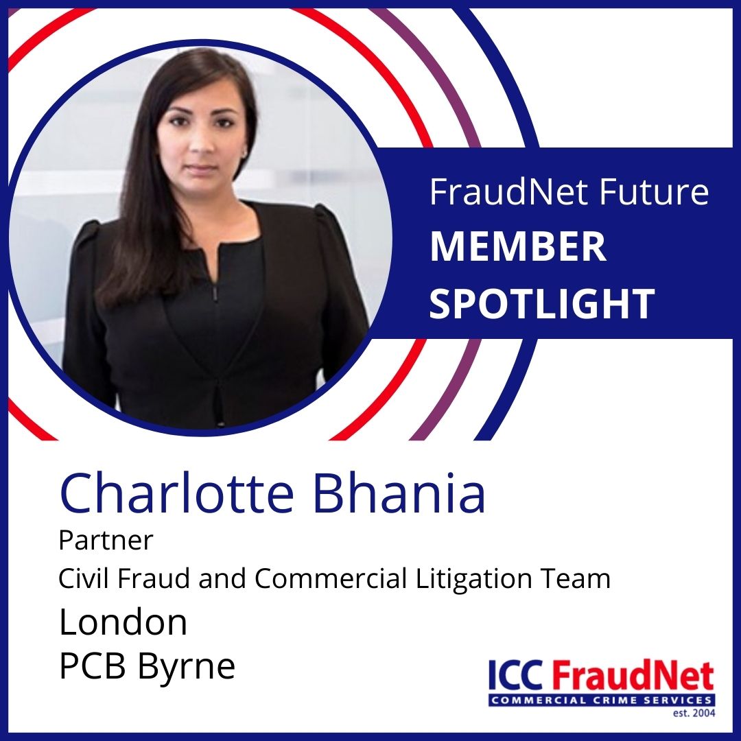 ICCFraudNet's tweet photo. ICC #FraudNetFuture #MemberSpotlight - Charlotte Bhania, PCB Byrne, London, UK

Charlotte is a Partner in the Civil Fraud and Commercial Litigation team at PCBB and co-chair of ICC FraudNet Future.

Learn more about her here. - https://t.co/zDa6LFGAqT https://t.co/d4KZiH937F