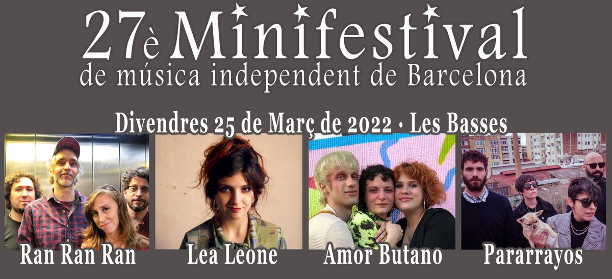 MinifestivalPop's tweet image. Mini2022 Avui/Hoy
RAN RAN RAN @RanRanBand 
PARARRAYOS
@pararrayosbanda 
AMOR BUTANO
@AmorButano 
LEA LEONE
@lealeone_ 
Entrada 7 € 
minifestival.cat
Demà més
Mañana más