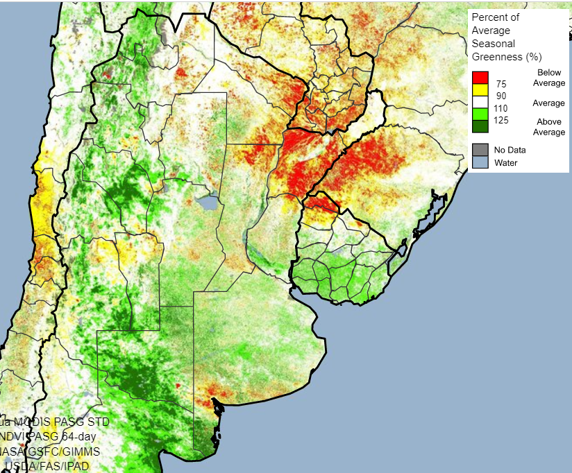 joacolascombes's tweet photo. Se compara el valor de ndvi acumulado del 17-01 al 21-03 del 2022 vs el promedio.

Rojo/amarillo: x debajo del promedio
Blanco: cercano
Verde: x encima 

#agtecharg #meteojl #MODIS 

Fuente: https://t.co/N84LDtyJj1 https://t.co/KEMqzXAvTL