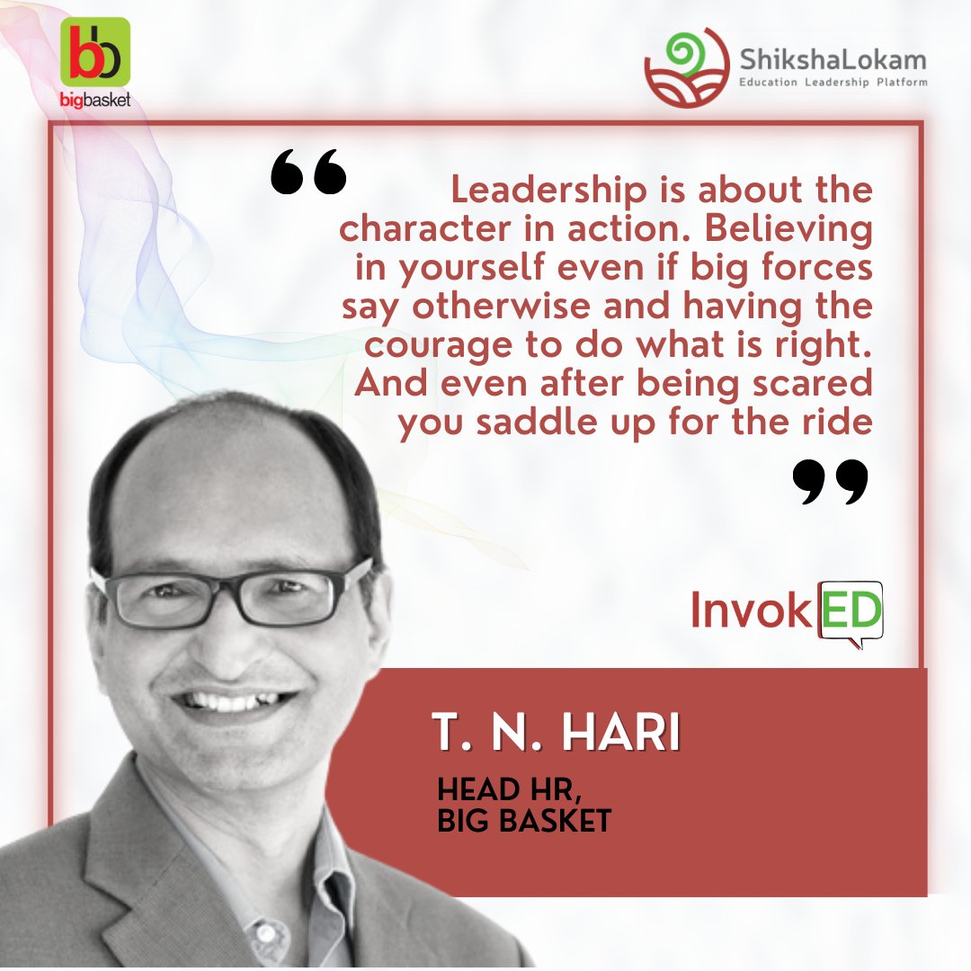 Catch the first #panel #discussion in action of the #Day2 of #InvokED2022.
Hear <a href="/TNHari/">T.N.HARI</a> the #Head #HR at <a href="/bigbasket_com/">bigbasket</a>, talk on #Leadership and #Character.

Join Day 2 NOW : bit.ly/3IHLgzm