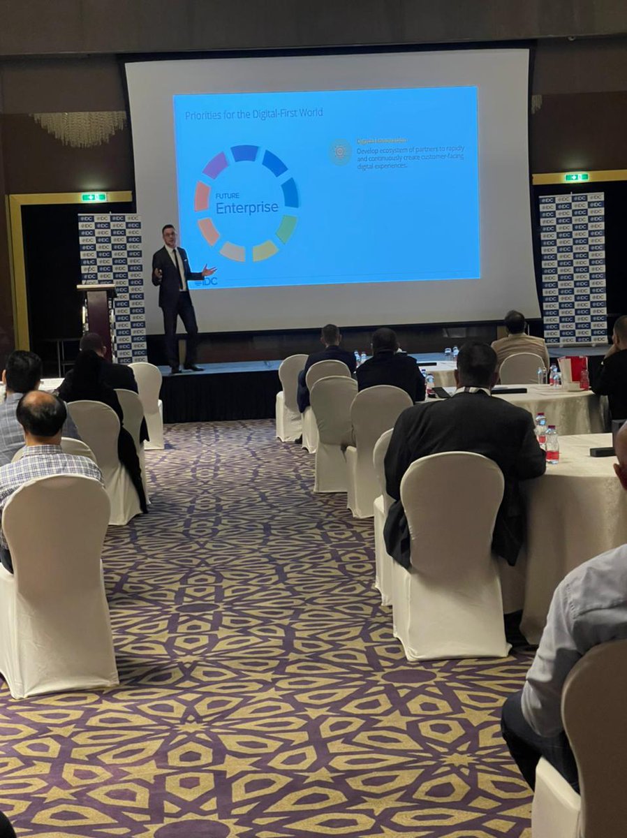 IDCMEA's tweet photo. Interesting topics discussed at the @IDC #DX Forum #Doha to our delegates in attendance. Harnessing the Forces of Change to Reshape the Enterprise with Eren Eser. Thank you to our partners for joining us onboard - @Veeam  @Kofax  @OutSystems @novigo_scm #IDCDXFORUM https://t.co/WffcaUQnyJ