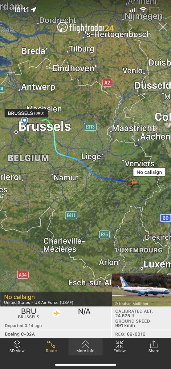 TimWesty's tweet image. Air Force 2 out of Brussels #Brussels #flightradar24 #Ukraine #Poland