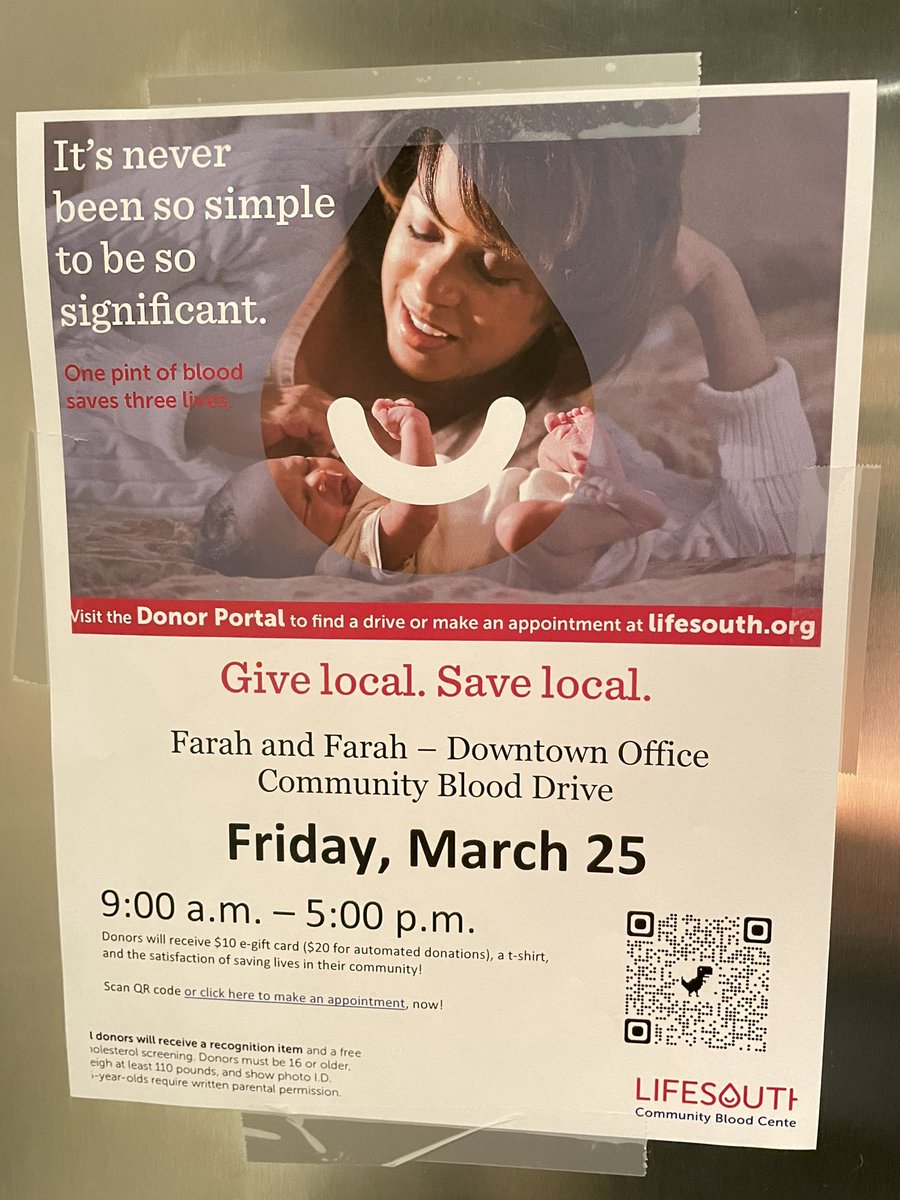 BaristaAllison's tweet photo. We have a blood drive today and are aiming to have at least 12 donations, 8 people have signed up, you can do walkins. Let’s aim for more than 12! See you there! @LifeSouth @farahandfarah #hereforyou #hereforgood #Farah https://t.co/ct0dXtBN1w