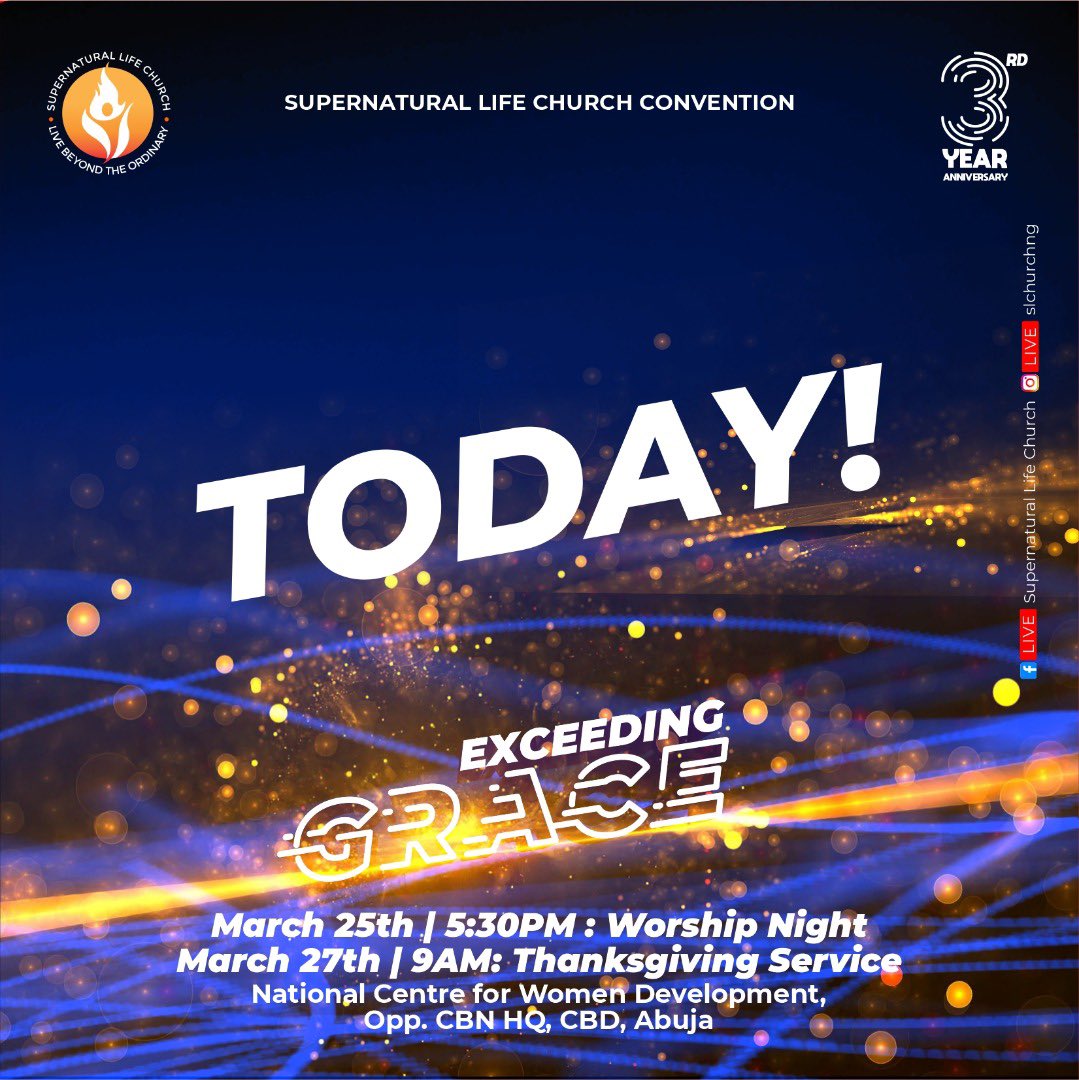 slchurchng's tweet photo. Today is the day we’ve all been waiting for. 🎉🎉
It promises to be a moment of great encounters! 
Come with an hungry heart. 
You will not miss out on God’s portion for you.

#SLCIS3
#exceedinggrace 
#slcconvention2022
#TheSLCexperience https://t.co/1A2vl2RyyK