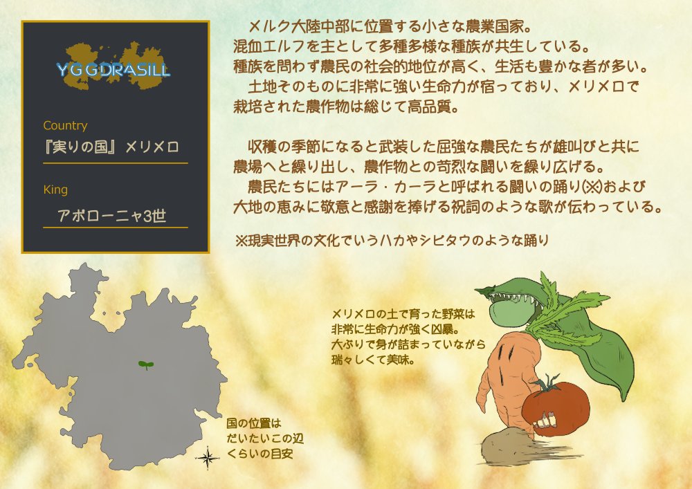 kyk_kikaku's tweet photo. @Yggd_TL 元気な農業国です　よろしくお願いします
#創ユグ_国
#創ユグ_王
#創ユグ_国民募集
#実りの国メリメロ https://t.co/PTdvff2Q5O