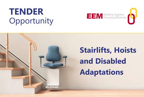 EEMLtd's tweet image. #TenderOpportunity 
Bids are now being accepted to join our refreshed #Stairlifts #Hoists and #DisabledAdaptations Framework which will be available for use by our 250+ public sector members.

Closes: 2pm Wed 9 May 22.

For info: bit.ly/3qBbM78