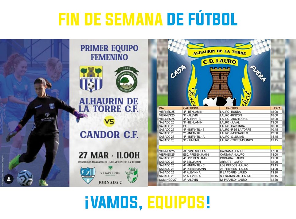 AlhEsDeporte's tweet photo. FIN DE SEMANA DE MUCHO FÚTBOL CON UN IMPORTANTE PARTIDO EN CASA PARA EL ALHAURÍN CF FEMENINO. 

#AlhaurínEsDeporte #AlhaurínEsFútbol #FútbolMálaga #Fútbol #AlhaurínDeLaTorreCF #AlhaurínCF https://t.co/oP4kKrTBTg