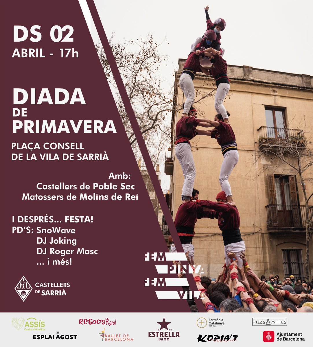 💥Feu un forat a l'agenda💥

Dissabte que ve dia 2 d'abril farem castells a la plaça consell de la vila amb @bandarres <a href="/Matossers/">Matossers de Molins</a> 

Diada de tarda que acabarà amb festa popular 🎉 

#fempinyafemvila