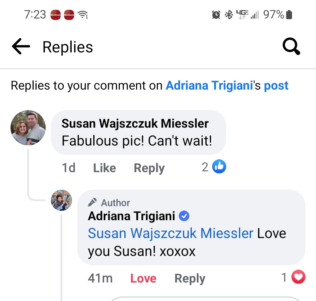 When your favorite author sends her ❤️ !! <a href="/adrianatrigiani/">Adriana Trigiani</a>