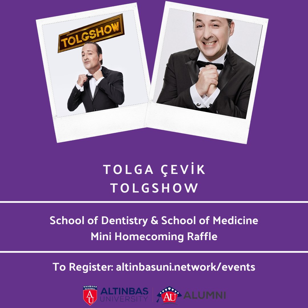 altinbasalumni's tweet photo. In the "Mini Homecoming" event that we will hold with the Alumni of the School of Dentistry and School of Medicine on Tuesday, April 5, we are giving away a two-person Tolga Çevik TolgShow ticket to one of our alumni!

Register: https://t.co/NkUWSdZ4xx https://t.co/oUoTUXeUOQ