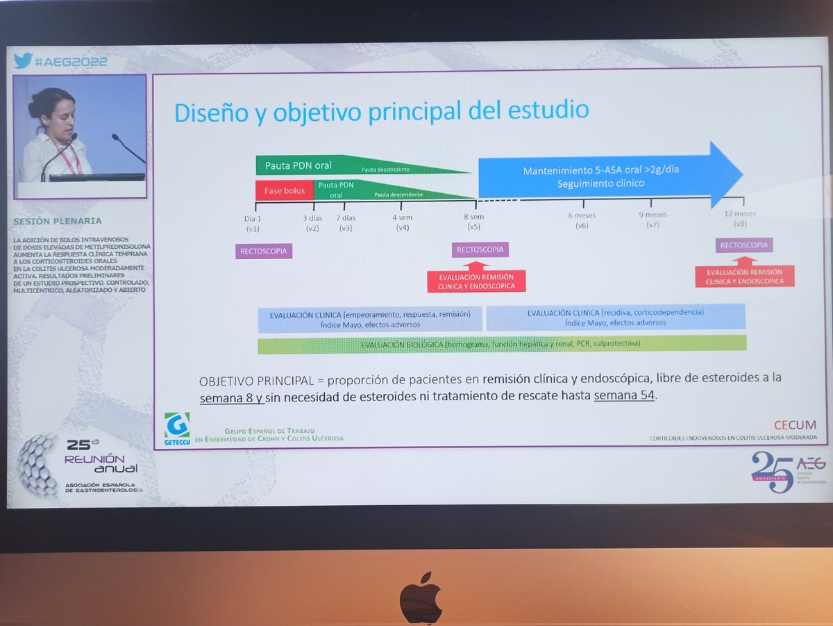 IBDcanruti's tweet image. La Dra. Llaó ha presentado magníficamente los resultados preliminares del estudio #CECUM de @geteccu. Vamos a cambiar el modo de utilizar #corticoides en brote moderado de #colitisulcerosa? 
@CIBERehd