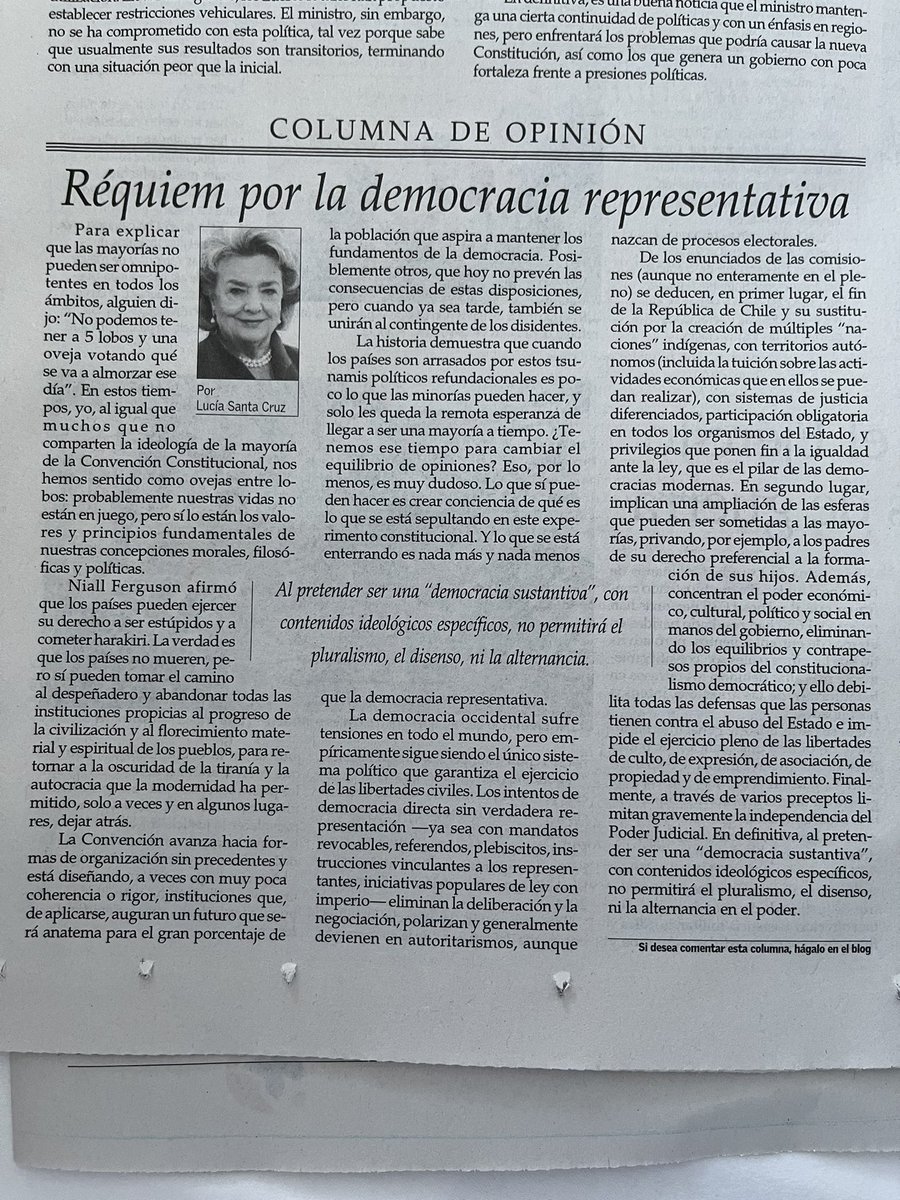 patricioarrau's tweet image. Un verdadero desastre para nuestro país y nuestra convivencia lo que está haciendo la Convención: está enterrando la democracia. Comparto en su totalidad esta opinión de Lucía Santa Cruz