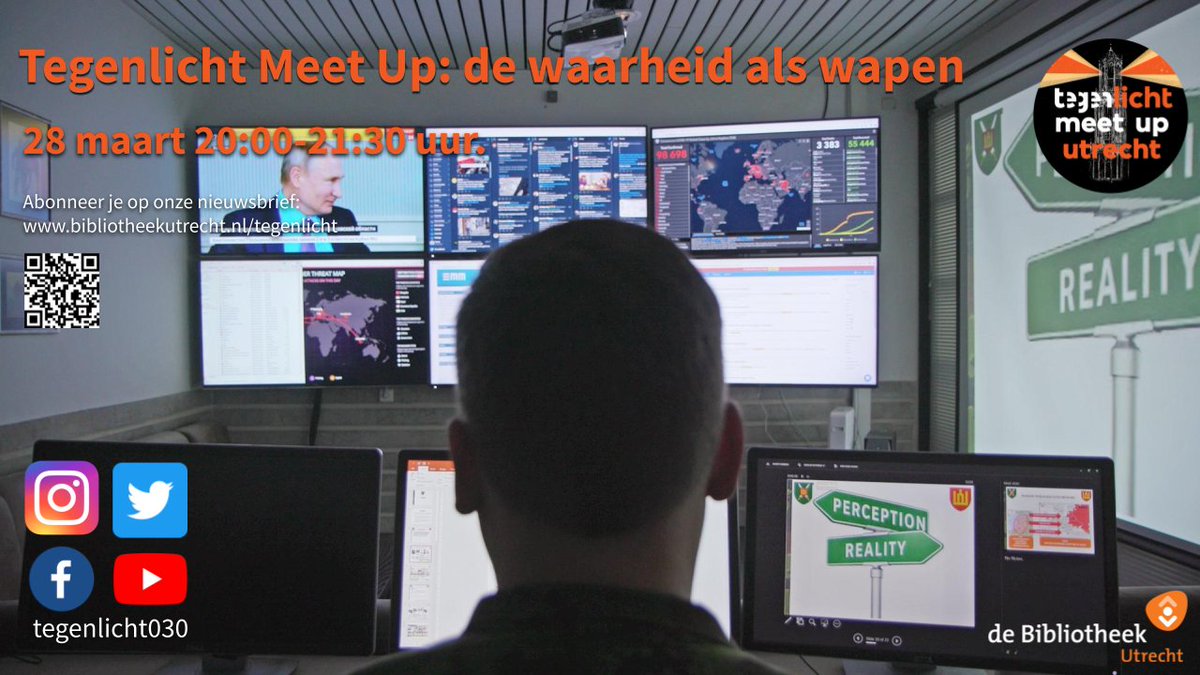 Maandag in @bibliotheek030 onze <a href="/VPROTegenlicht/">VPRO Tegenlicht</a> meet up over de informatieoorlog rond het Oekraineconflict. Panel: David Snetselaar (<a href="/UniUtrecht/">Utrecht University</a>), <a href="/Marielle_W_/">Mariëlle Wijermars</a> (<a href="/FasosMaastricht/">FASoS Maastricht</a>, <a href="/MaastrichtU/">Maastricht University</a>) &amp; <a href="/lecanardfauve/">Peter B.M.J. Pijpers</a> (<a href="/UvA_Amsterdam/">UvA Amsterdam</a>). Info: bibliotheekutrecht.nl/agenda/volwass…. #tegenlicht #oekraine