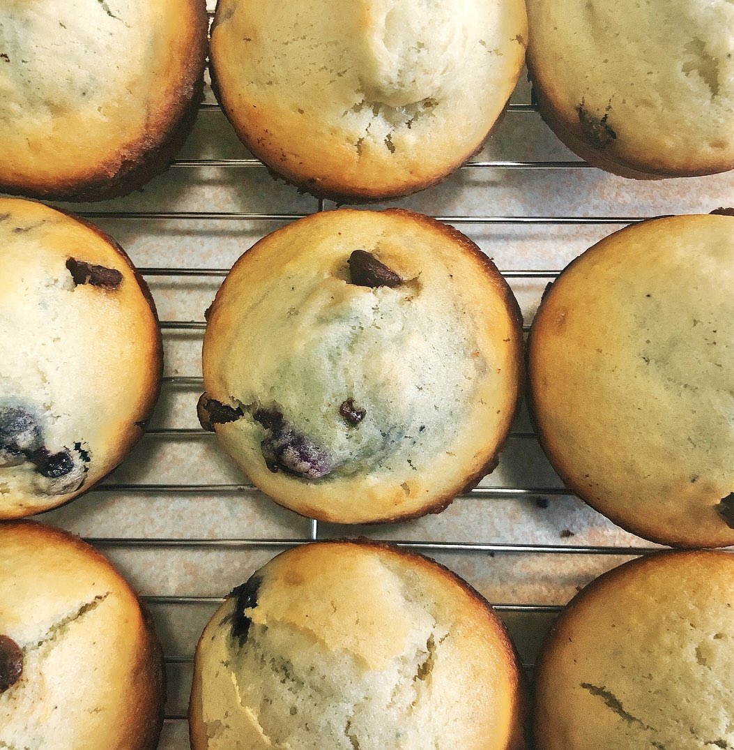 lemonmomcanada's tweet photo. Who wants a muffin??  Blueberry, banana and dark chocolate. https://t.co/JODyhaZz8b