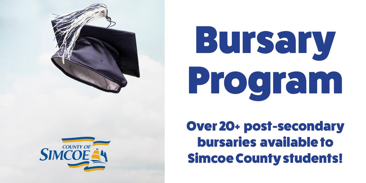Are you a #simcoecounty #student attending a post-secondary institution in #Ontario this fall?

Then you may be eligible for the 2022 #CountyofSimcoe Bursary program. Applicants must submit an online application by July 29, 2022. For more info visit, simcoe.ca/HumanResources…