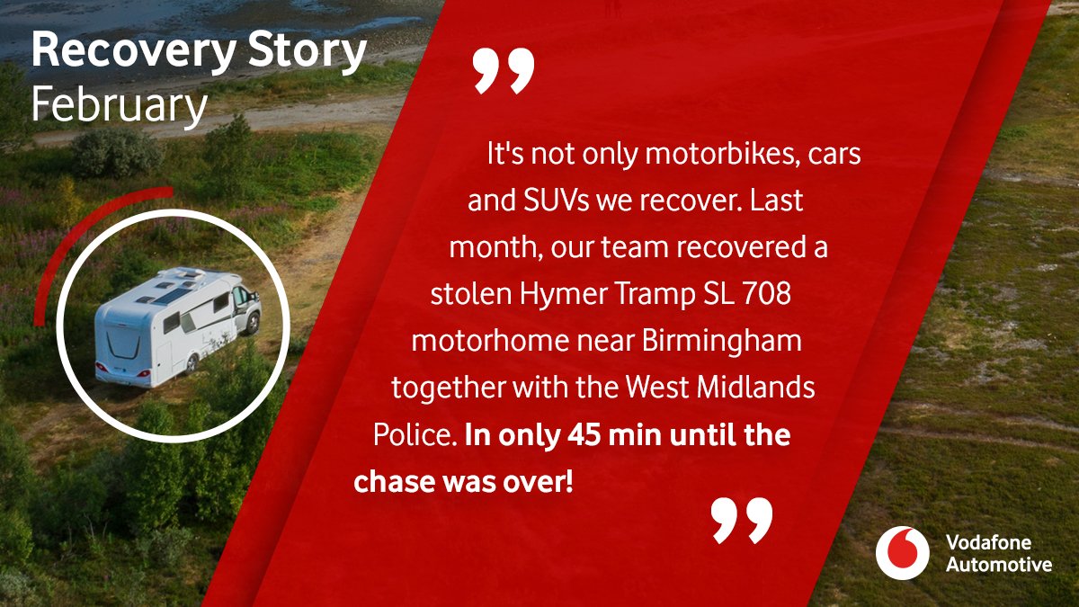 Vodafone_Auto's tweet photo. Stolen #motorhome? No problem for our UK security team: they've recovered this stolen HYMER in less than an hour near Birmingham, UK. 🇬🇧 Good job! 💪 #VFindYourVehicle https://t.co/XA2q512ALP