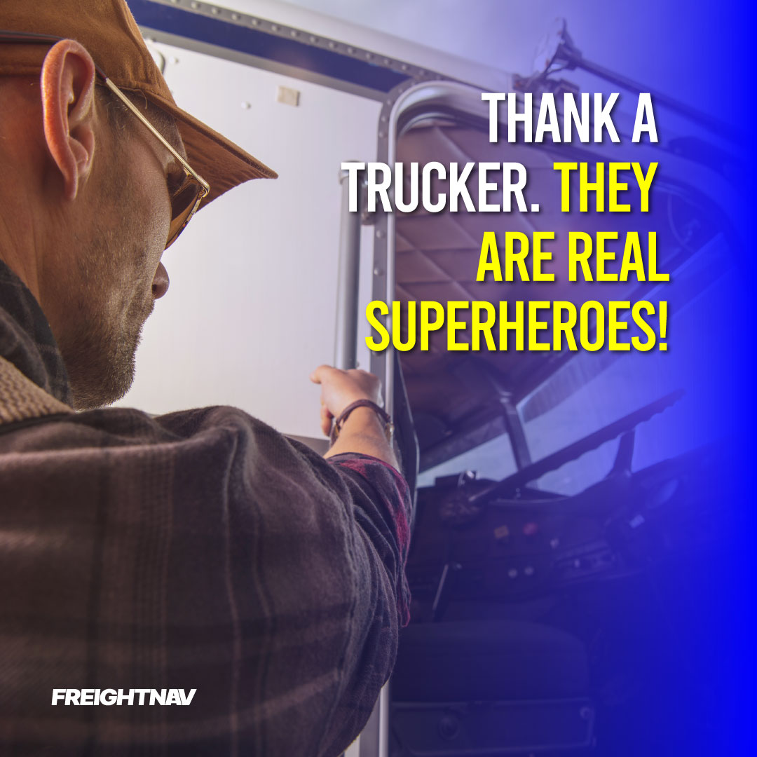 freight_nav's tweet photo. Hours on the road, spending weeks or longer away from home… We want to take today to recognize the dedication of all truck drivers who are so essential to our economy and everyday lives. You are real superheroes! 🦸‍♂️👏

#thankatrucker #trucking #trucks #truckdriver #trucker https://t.co/VncSG2AU43