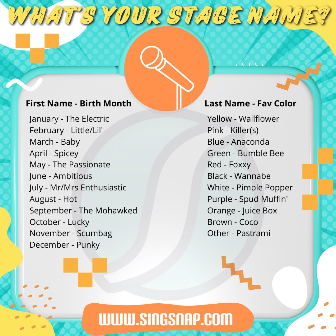 SingSnap's tweet photo. 🎧 What's YOUR Stage Name? Play along with us on Friday Funday and answer below!
Happy Singing!
Love,
The Mohawked Killer
(I sound like I will be featured on the next Netflix True Crime show 🤣)
#SingSnap #FridayFunDay #Karaoke #GoofOff https://t.co/wbRWp1tYFE