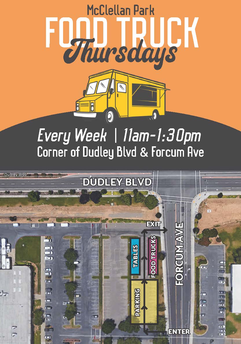 Enjoy lunch from some of #Sacramento's favorite food trucks every Thursday in McClellan Park.