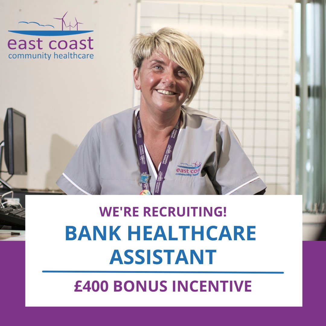 EastCoastCH's tweet photo. 💰 Earn an extra £400 when you join and work on our Bank!  T&amp;Cs apply.

We are currently seeking Bank Healthcare Assistants.

For more information, please visit our website: https://t.co/J033HYaXtX https://t.co/7sFEsXJZW0