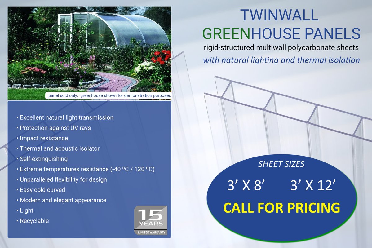 DelcanBuilding's tweet photo. Spring is finally here, and Summer is just around the corner!  We've got your twinwall greenhouse panels IN STOCK while prices remain competitive!

Available in two sheet sizes;
3' x 8'
3' x 12' https://t.co/5yEZD6wlp9