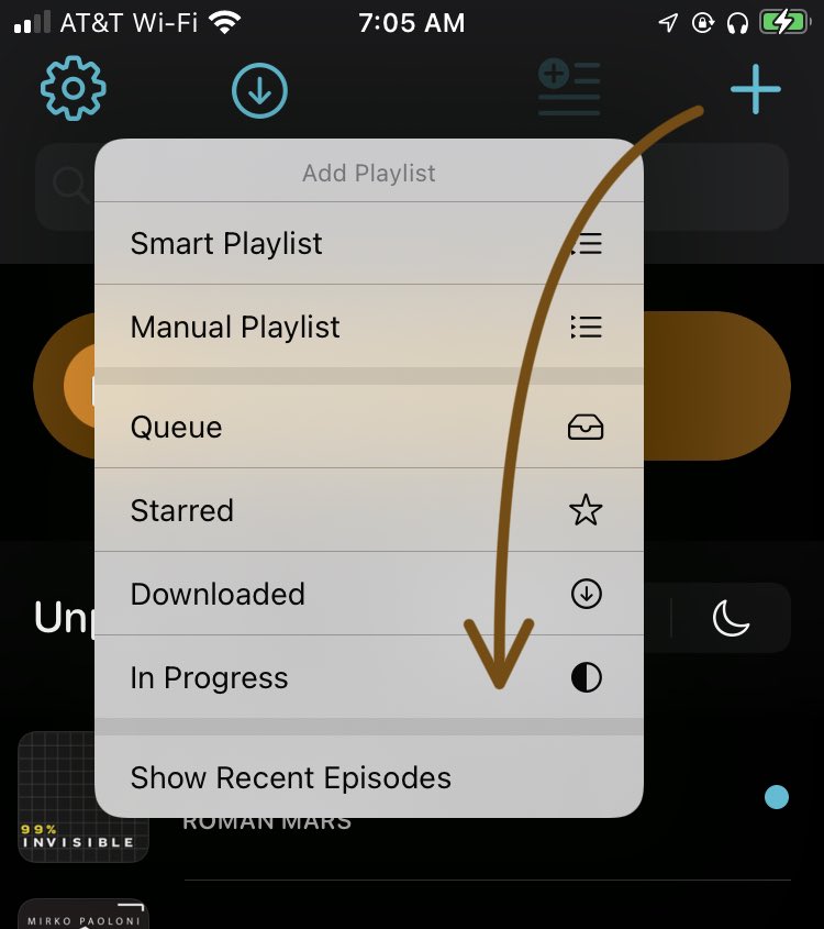 mattrussell5's tweet photo. @StrikerObi @OvercastFM You can ally least hide the “recent” carousel. Click the 3rd icon from the left at the top of the screen to bring this menu. And then click “Hide Recent Episodes” https://t.co/7H7MqY49g9