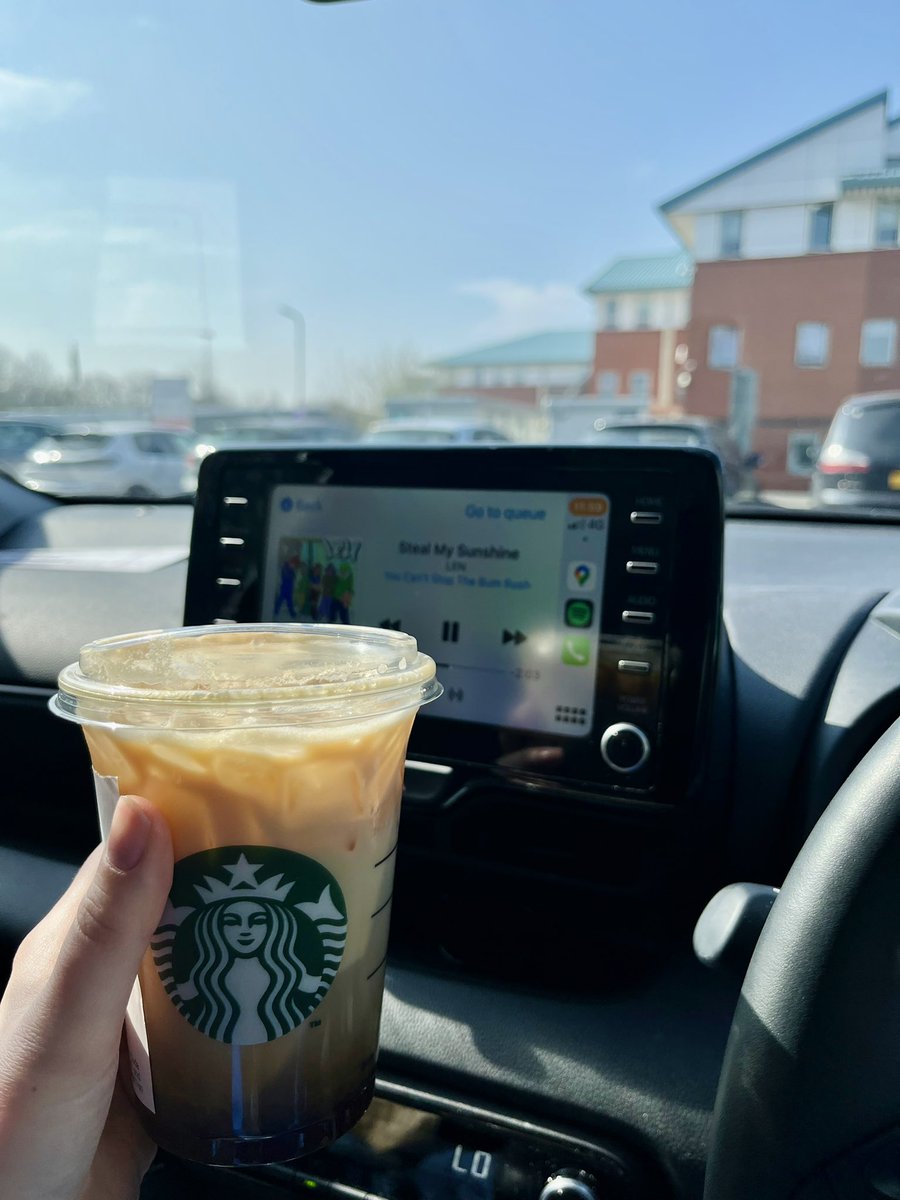 Sun shining, tunes on, iced coffee in hand… is there any job better than being out doing visits in this weather?! #CoC #MidwifeLife #HereComesTheSun ☀️