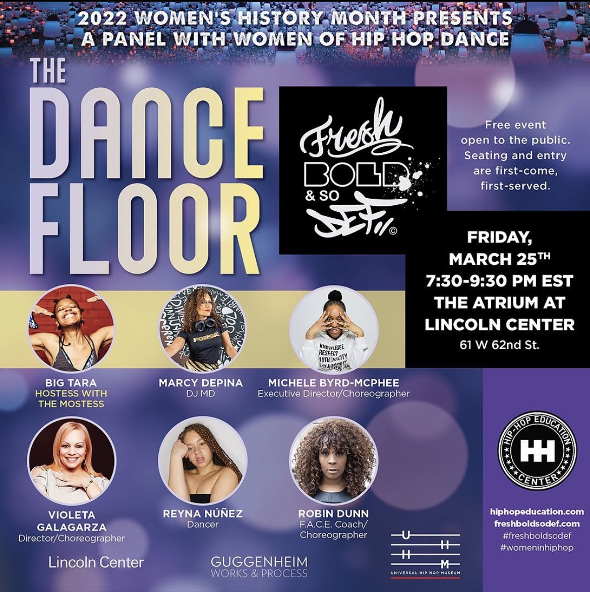 marcydepina's tweet photo. Tonight!!! Meet me in the Atrium @LincolnCenter for Fresh, Bold and So Def’s The Dance Floor honoring women in hip-hop in partnership with @hiphopeducation #DJMD https://t.co/CAzrkQn7BB