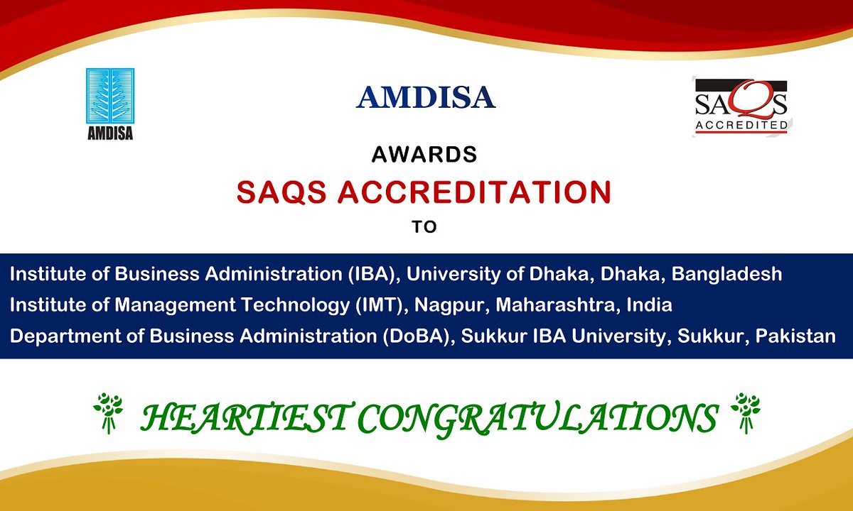AMDISA_ORG's tweet photo. AMDISA awards SAQS ACCREDITATION to

IBA, University of Dhaka
@IMT_Nagpur 
@Sukkur_IBA 

💐 HEARTIEST CONGRATULATIONS 💐 https://t.co/OlEkaZOXd8