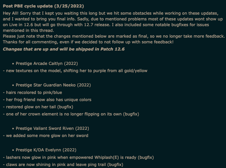 Amy_Sery's tweet photo. #PBE 12.06 Prestige Edition 2022 skins upcoming design changes
(Posted a reply for this, but will also make a separate tweet as it doesn't always show up properly otherwise) https://t.co/V7OprJKIdq