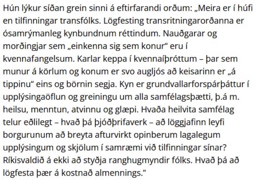 eddafalak's tweet photo. Það er grafalvarlegt að fjölmiðill á Íslandi sé að birta svona áróður sem er ekki á neinum rökum byggður. Fjarlægið þetta @mblfrettir, þetta er viðbjóðslegt og grefur undan réttindabaráttu trans fólks. https://t.co/Tz1t3Uqr00