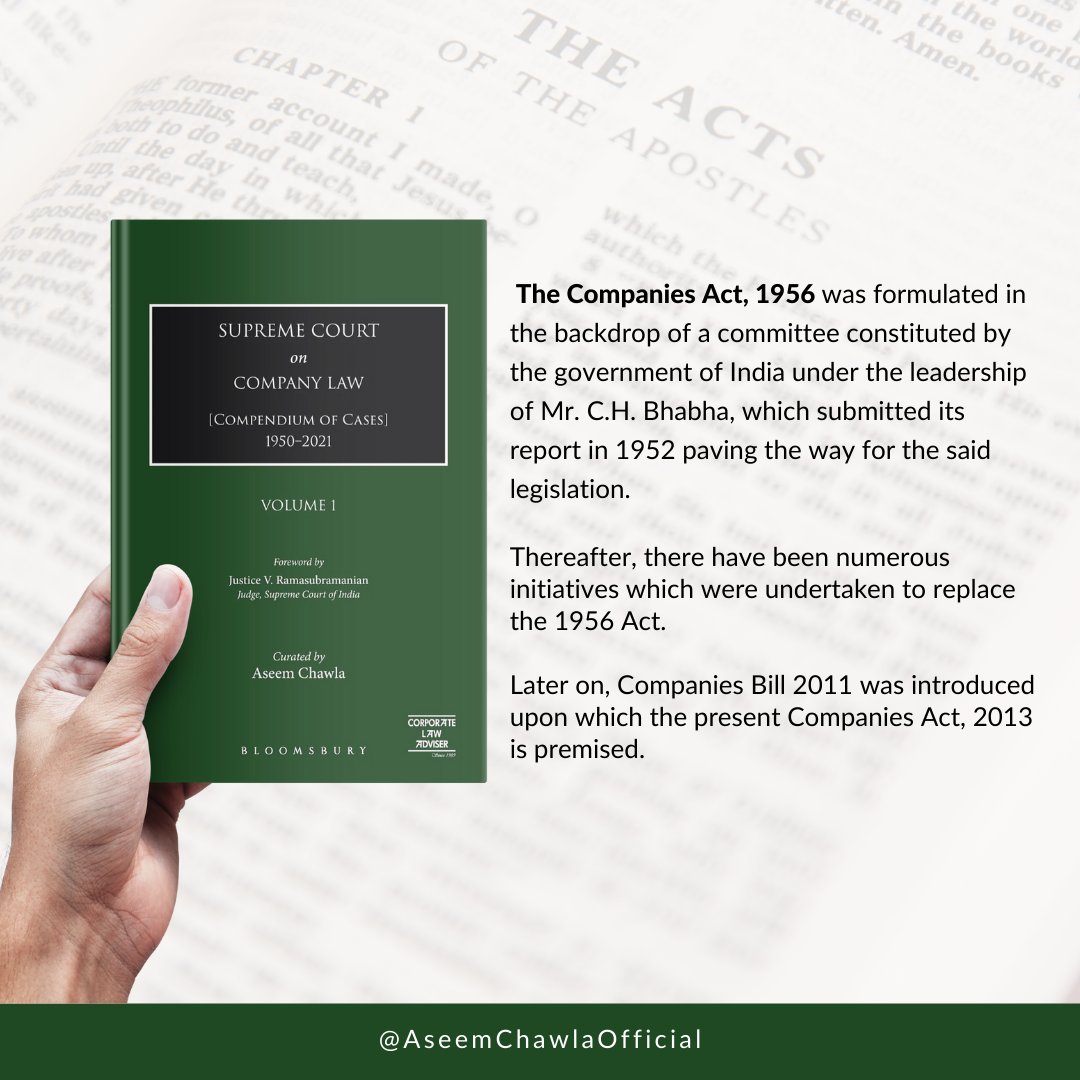 official_aseem's tweet photo. The journey of comprehensive legislation dealing with Corporations in India is over a century old. In 1913, the first Indian legislation regarding Corporations was enacted. The 1956 Act incorporated many provisions from the English Companies Act, 1948. https://t.co/CqHJfjnBd7