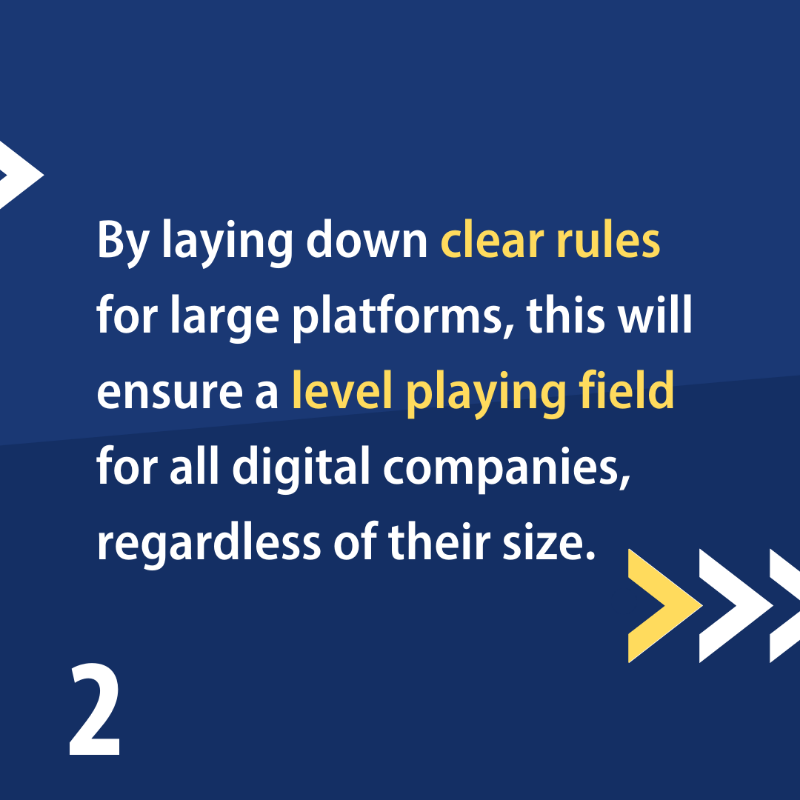 Europarl_EN's tweet photo. Big Tech must show that they allow for fair competition on the internet. 

With the deal on the Digital Markets Act that was just reached this week, Europe is ensuring more competition, more innovation and more choice for users ↓