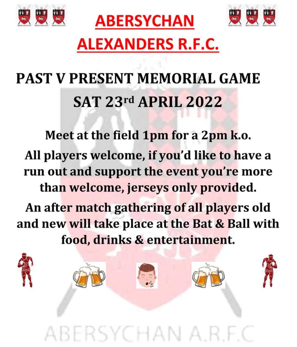 We're pleased to announce that our Past v Present fixture has been re-arranged for April 23rd. 
It will also be a Memorial Game for members of the #AberFamily who we have lost recently. 
We're raising money for:
British Heart Foundation,
Kidney Research UK &amp;
Cancer Research UK.