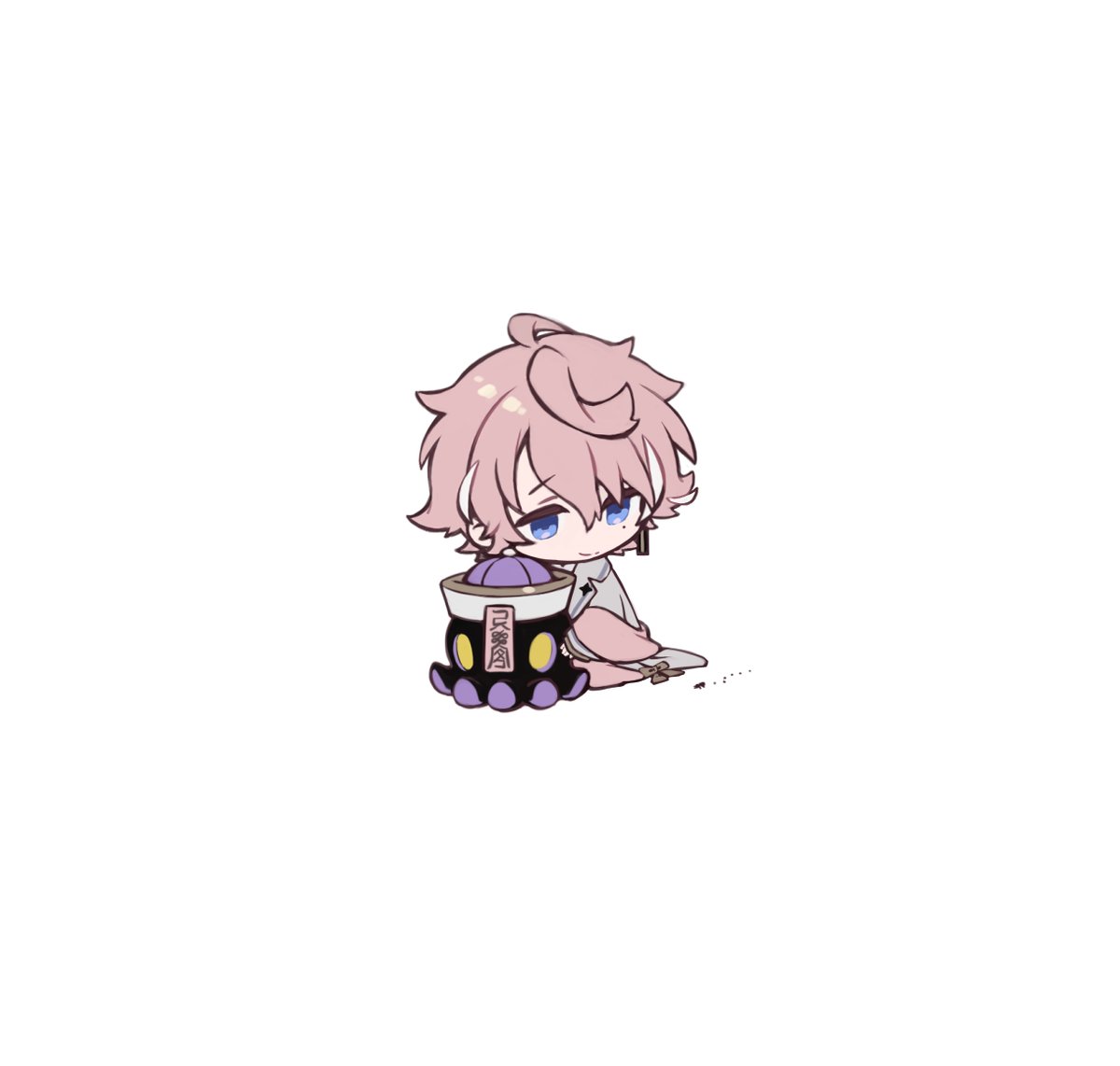 chibi 1boy male focus blue eyes pink hair jewelry earrings  illustration images