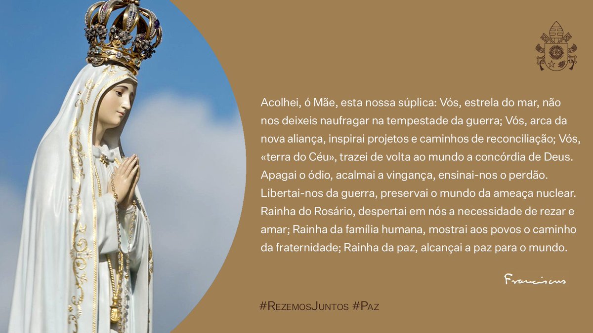 Pontifex266_pt's tweet image. Convido todos os fiéis a unirem-se a mim hoje às 17h (horário de Roma), ao realizar um solene Ato de consagração da humanidade, especialmente da Rússia e da Ucrânia, ao Imaculado Coração de Maria. #RezemosJuntos youtube.com/c/VaticanNewsPT