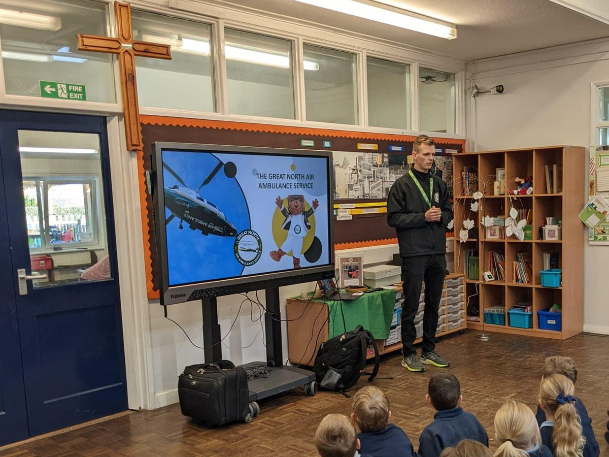 This year the school councillors chose the Great North Air Ambulance Service to be our charity for the year. To say thanks, representatives from the charity came into school to sell some merchandise and lead an interesting assembly on what they do. Thank you very much for coming!