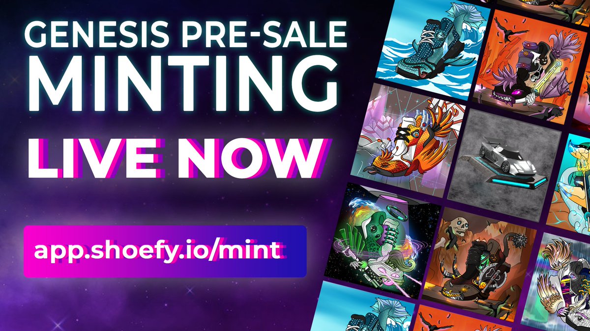 ShoeFyio's tweet photo. 📢Pre-sale minting is now live!

📌The wait is finally over for you guys!🔥

For whitelisted members, mint here: 
👉 https://t.co/I63gtiKANH

To get whitelisted while on presale, join here:
👉 https://t.co/ThgOf82MDC

To check the whitelisted wallets:
👉 https://t.co/zkCtyvqphZ https://t.co/r4WYu1Z5o4